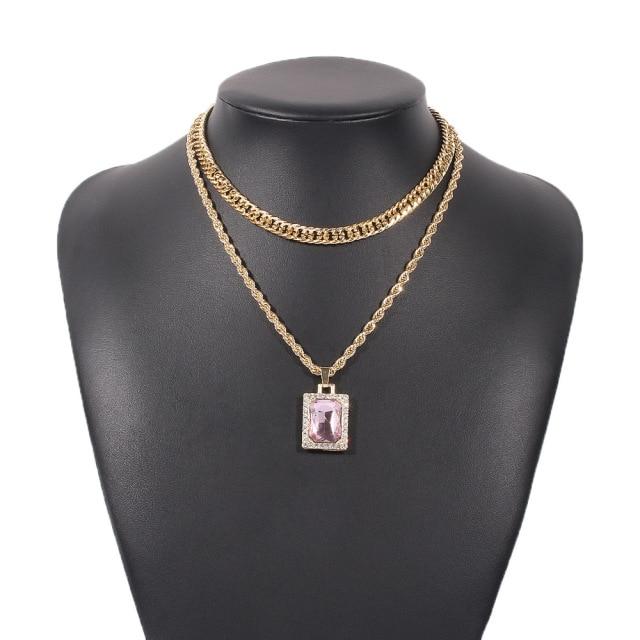 

Retro Double Layered Crystalline Pendant Necklaces Unique Design Design Minimalist Simple Style Twist Gold Tone Chain ChokerVintage Pendant Other розовый