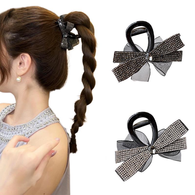 

Elegant Double-Sided Shiny Bow Hair Clip - Women s Luxury Shark Hair Accessory чёрный