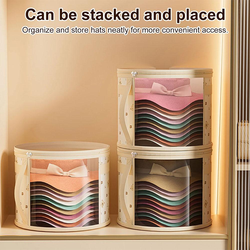 Hat Storage Bucket, Clothing Hat Travel Organizer, Bag Brim Clear And Round Handle Foldable Storage Window With Hat P6W3
