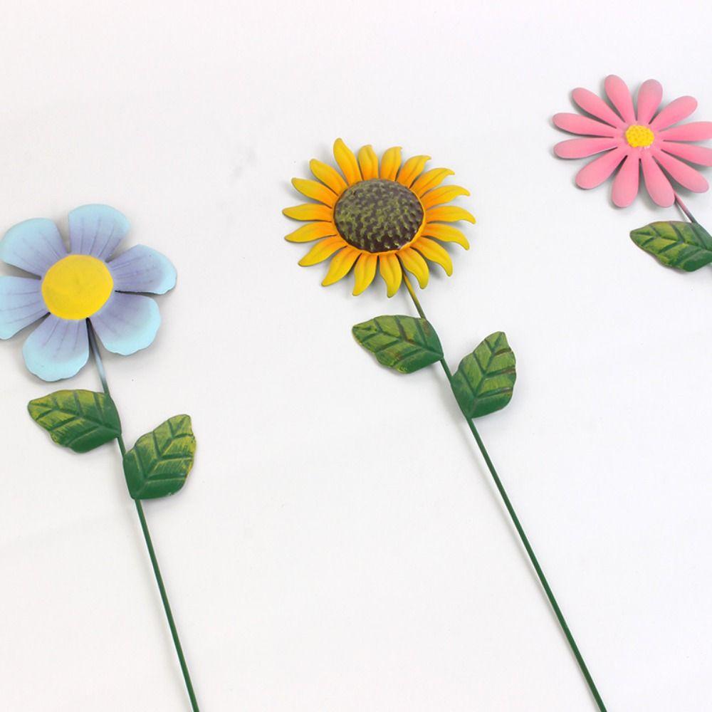 3Pcs Cartoon Flower Garden Stake Ornaments Handmade Metal Flower Ornament Succulent Plant Card  Lawn