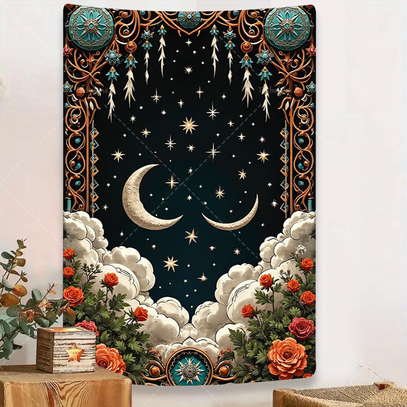 1pc Wall Tapestry Skull Moth Tapestry with Roses and Full Moon, Gothic Boho Wall Art Decor