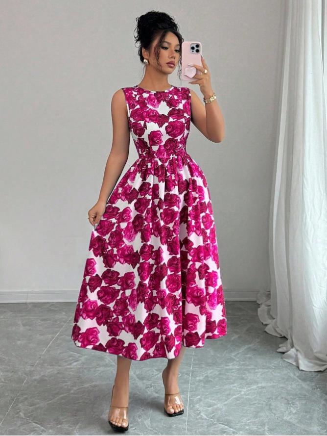 Summer European and American New Fashion Design Printed Sleeveless Dress