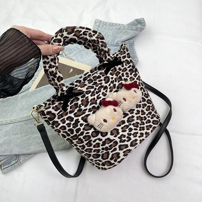 New retro leopard print bag cute shoulder messenger bag women's casual cartoon shoulder bag tote bag women's bag