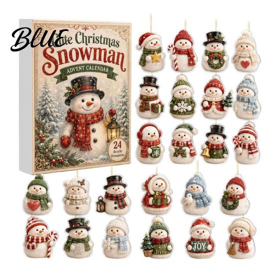 24 Day Countdown Box Snowman Christmas Calendar 24-Day Acrylic Ornament Set with Winter Family Activities Figures Tree Hanging Decor Holiday