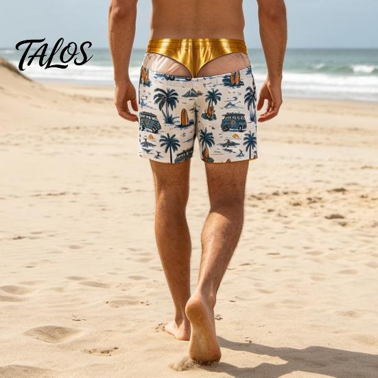 Adjustable Drawstring Swim Shorts Hairy Big Booty Shorts, USA Flag Print Men Trunks, Golden Funny Beach for Briefs Design, Summer Pool Party Vacation