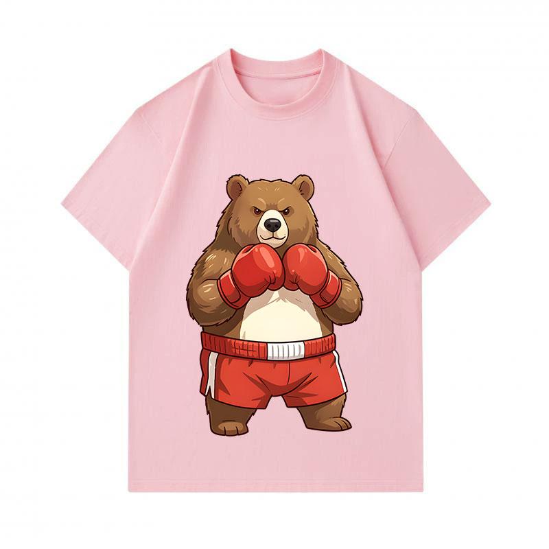 Men's 100% Cotton Crew Neck Short Sleeve T-Shirt, Cool Boxer Brown Bear Graphic Printed Casual Tee, Comfortable Loose Fit Daily Wear Top for Men
