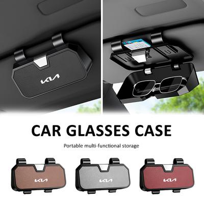 Car Emblem Visor Glasses Case Goatskin Sunglasses Holder Organizer Clip for Sportage Sorento K5 K3 Seltos Rio Carnival Ceed