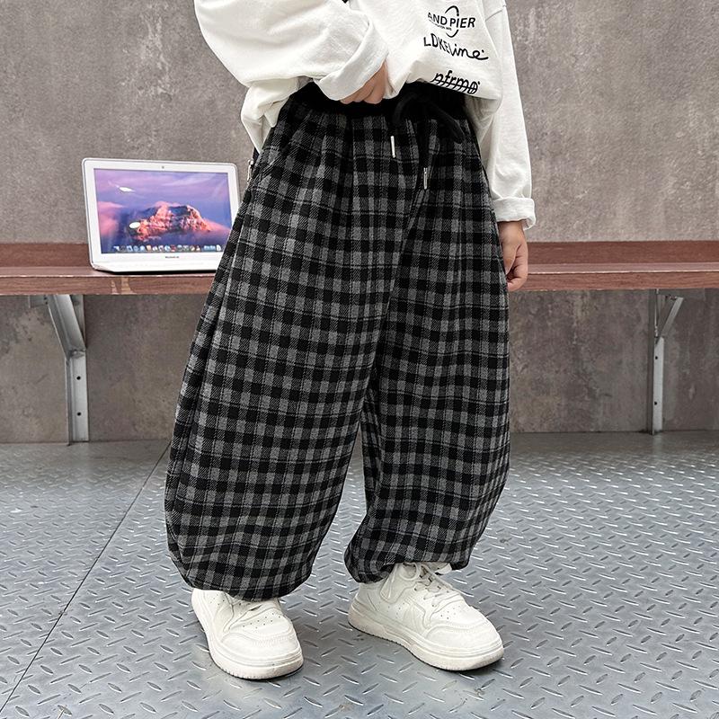 Boys' Korean-Style Loose Plaid Pants - Versatile, Fashionable Spring/Autumn Long Pants for Small To Medium Children (2025)