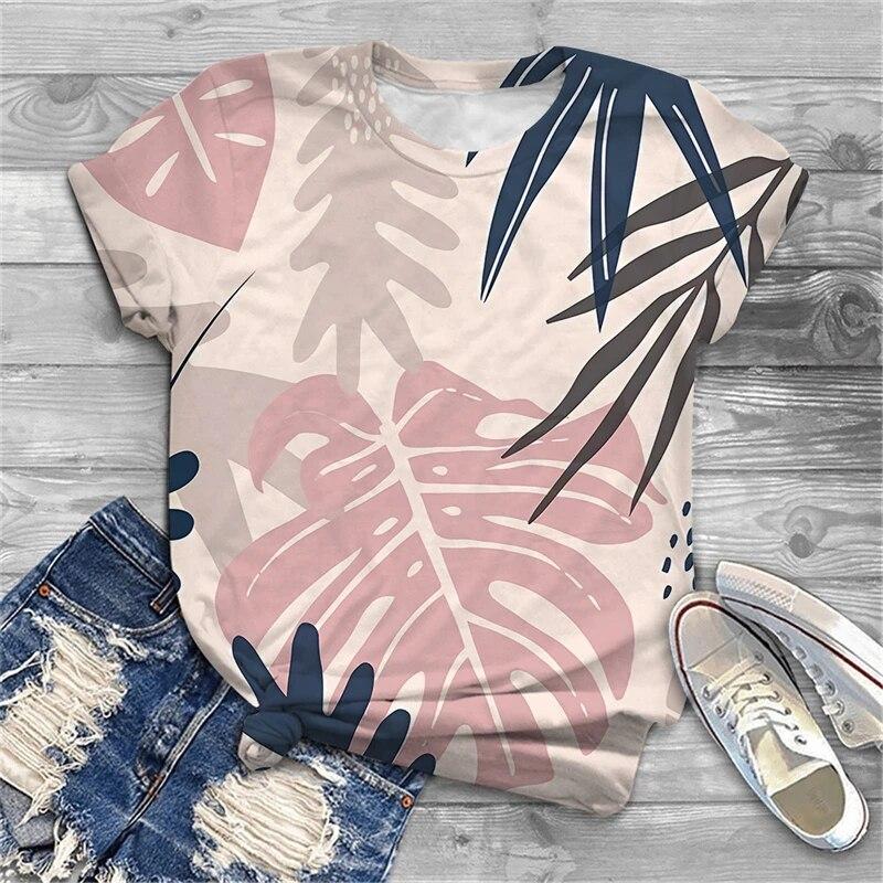 Summer New Women's Short Sleeve Top Pullover Fashion Y2K Casual Colorful Flowers 3D Print Flower Printed Crewneck T-Shirt