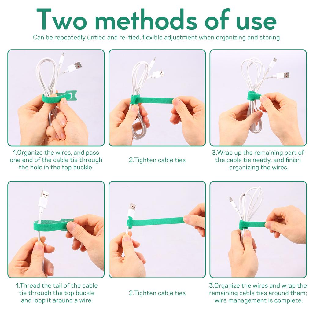 100Pcs Releasable Cable Ties Wire Organizer Hook Loop Straps Wrap Zip Bundle Bandage Tie Wire Management Home Office Fastening