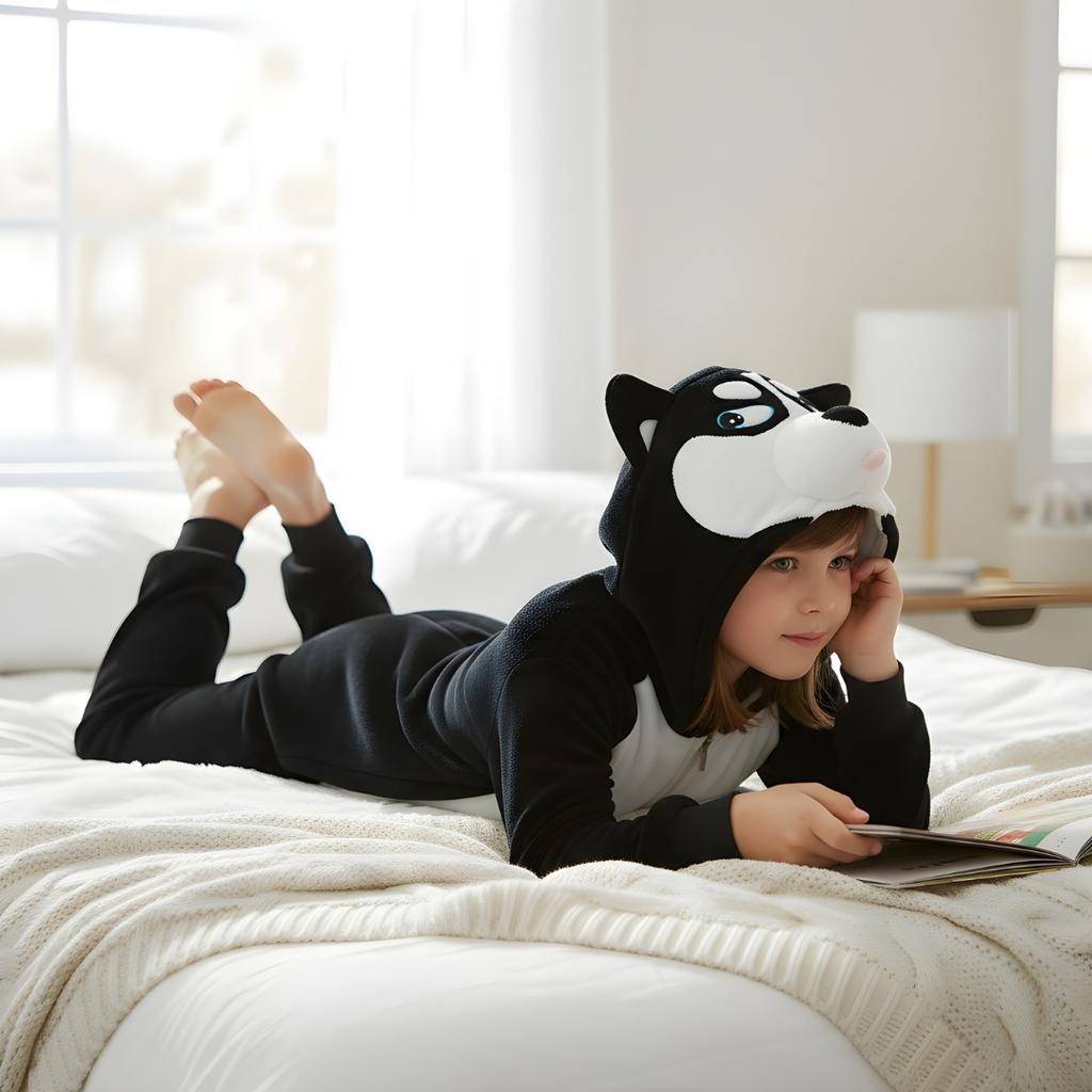 Piżama Onesie Kigurumi Kostium Przebranie Czarny Husky Dzieci 125 - 135Cm