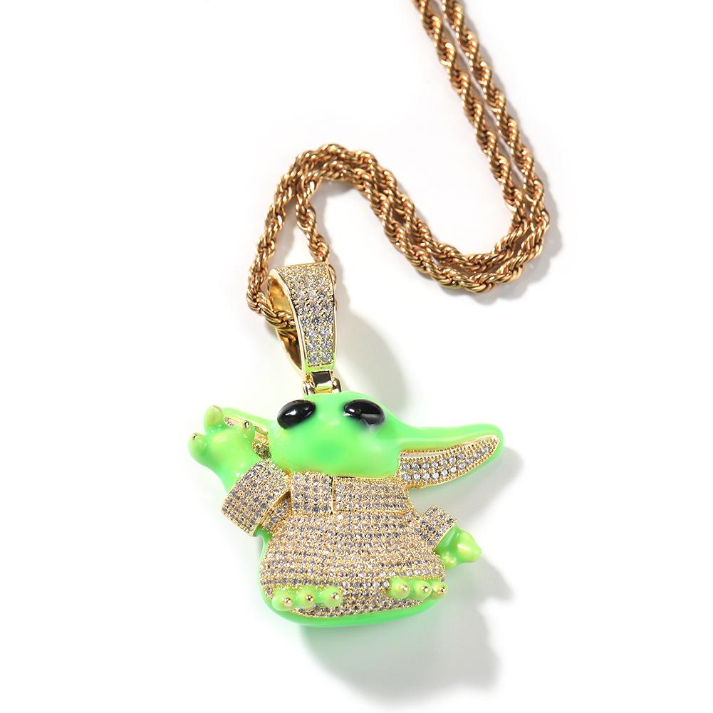 Gu Meng Cartoon Anhänger Halskette männlich Tropföl Leuchtend Außerirdischer Hip Hop Straße Internetstar Halskette