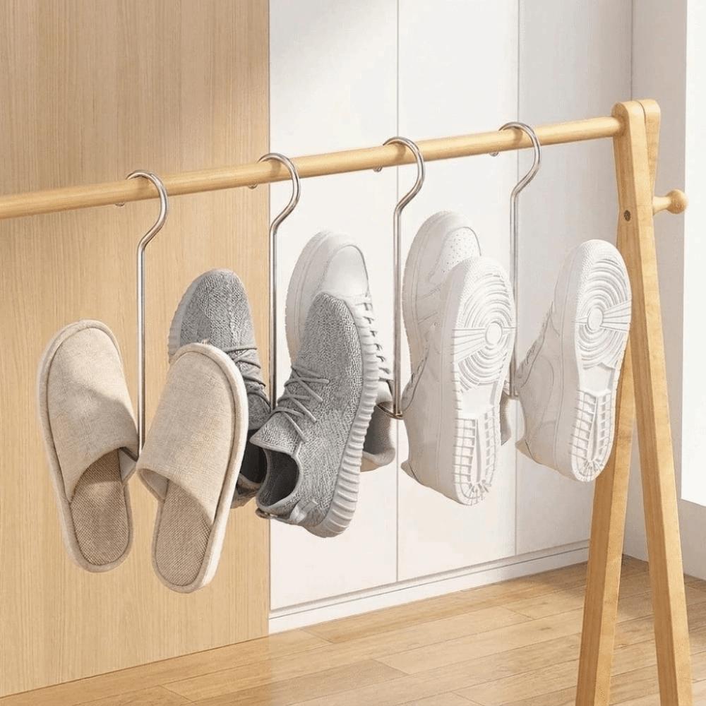5PCS Stainless Steel Double Hook Shoe Rack Space Saving Sports Shoes Hooks Outdoor Balcony