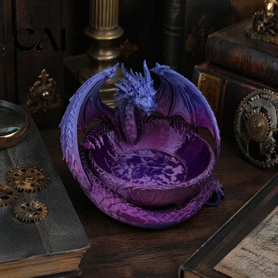 Small Item Organizer 3D Printed Dragon Storage Tray for Jewelry Keys, Decorative Desktop with Fantasy Collection Display Detailed Scales & Wings,