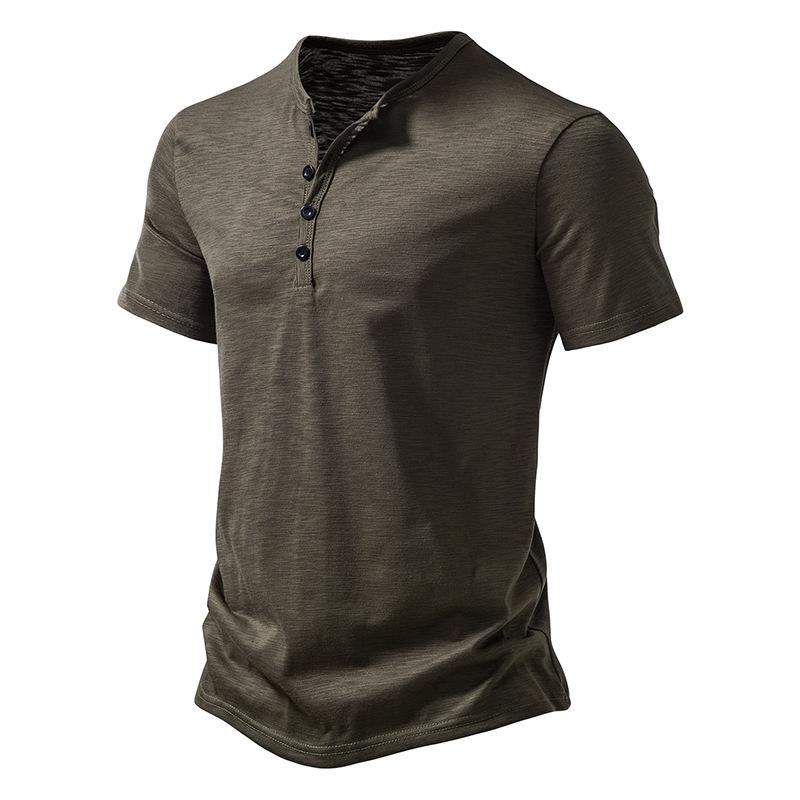 T-shirt da uomo in cotone di bambù con colletto Henley a maniche corte, taglie forti, moda casual europea
