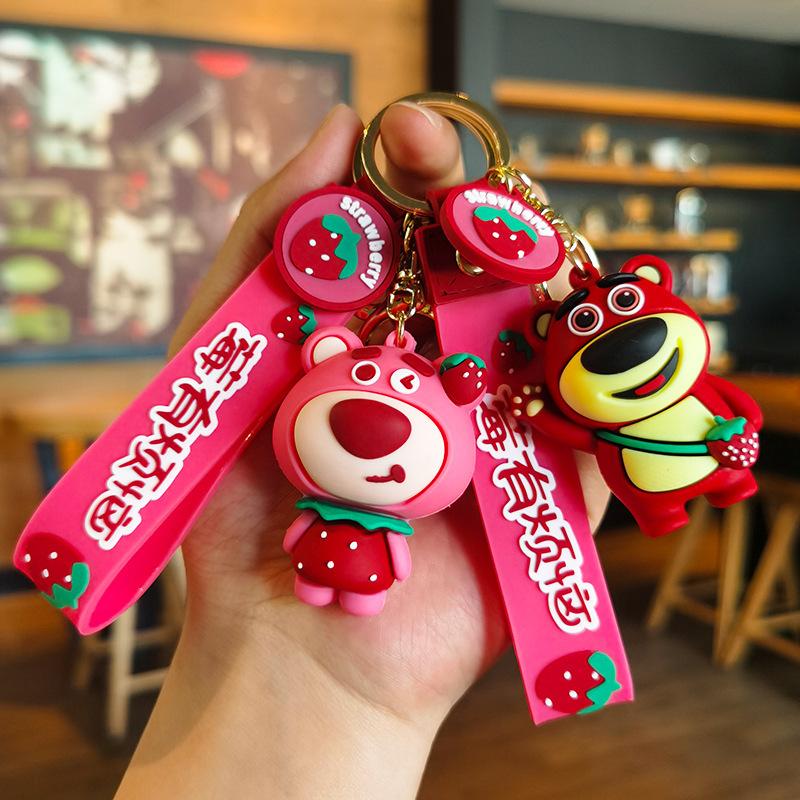 Strawberry Bear Keychain Internet Celebrity Doll Keychain Exquisite Car Children's Day Keychain Ring Toys Anime Cartoon Frind
