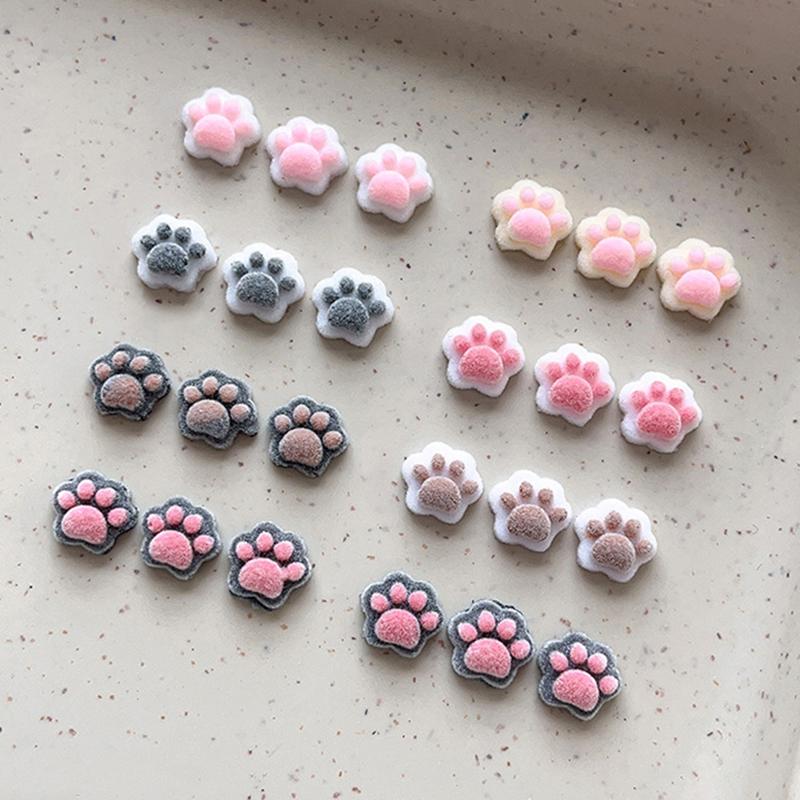 10Pcs 3D Plush Mini Cat Paw Nail Art Charms Velvet Resin Nail Art Decoration Cartoon Diy Manicure Salon Party Winter Girls Gift