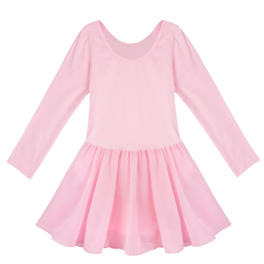 Girls Long Sleeve Ballet Gymnastics Dance Leotard Tutu Dress Performance Dance Costumes