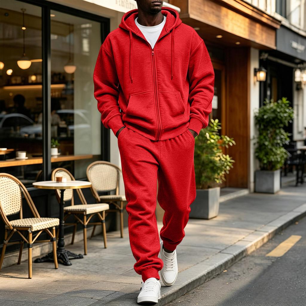 Completo con felpa con cappuccio e zip a contrasto e pantaloni della tuta con coulisse da uomo