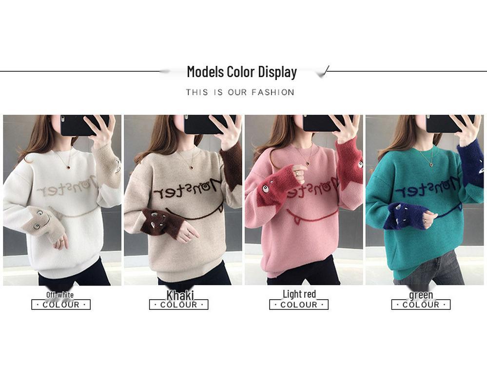 Dámský zesílený svetr z umělého norka: 2025 Podzim/Zima Volný Plus Samet Zeštíhlující Pletený Top