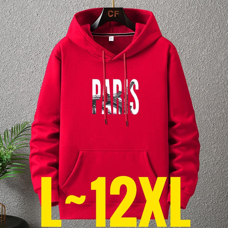 Big Size Hoodie Men Winter Fleece Sherpa Lined Warm Hooded Shirt Male Cotton Print Letter Paris Plus Fat Extra Large Clothes