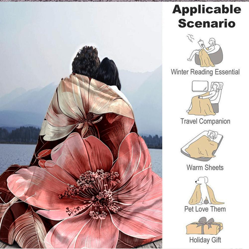 1Pc Floral Romance Pink White Blanket Soft And Comfortable Casual Warm Camping Travel Christmas Halloween Xmas Gift M9247