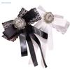 Korean Style Lace Bow Long Ribbon Rhinestone Brooch For Women Bowtie Necktie Shirt Collar Pin