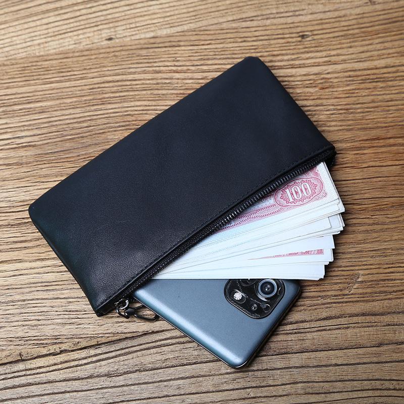NZPJ Herren Long Wallet aus Leder Oberlederschicht Reißverschluss Ultradünnes Portemonnaie Retro-Trend Handytasche Einfaches Damen Portemonnaie