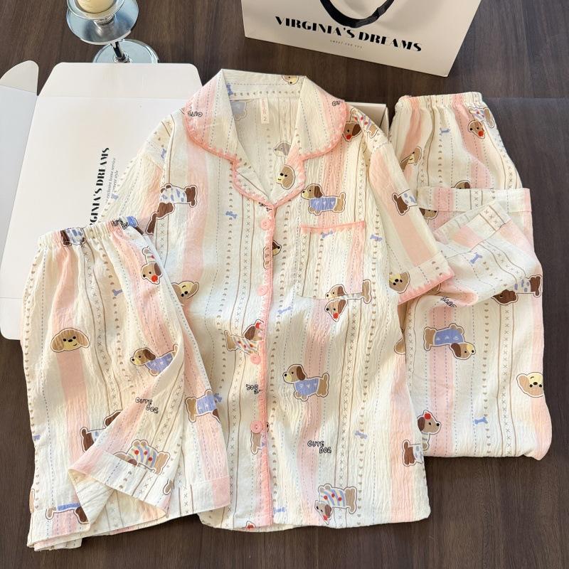 

Three-piece cloud cotton-mint shell gram cute short-sleeved shorts trousers loungewear women s pajamas set XXL