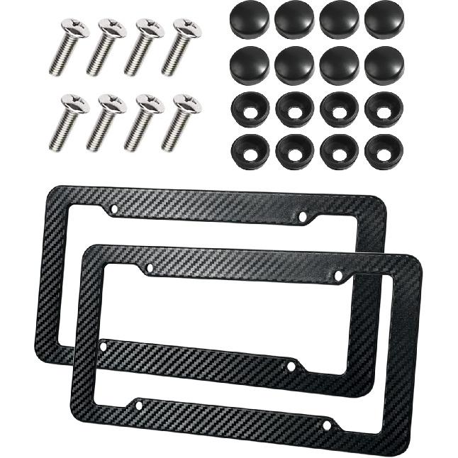 2 Packs Carbon Fiber License Plate Frame,Waterproof Plastic Number Plate Frames with Fasteners and Screws, Car Tag Cover Car Licenses Plate