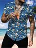 Men's Casual Short - Sleeve Shirt, Coconut Tree Pattern Printed, Polyester Material, Mixed Color, Multiple Specifications Available, Fashionable for