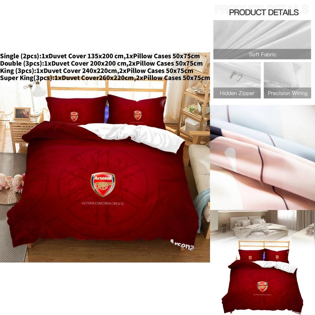 Arsenal Pattern Digital Print Bedding Set With Active Dyeing For Bed Kids Bedroom Decor
