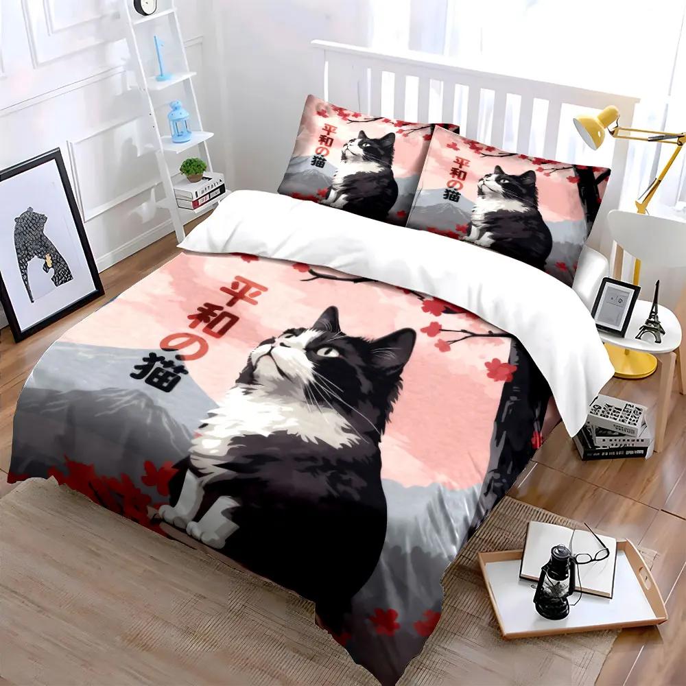 "Cat Art Print Home Decor Set" Soft Comfortable Duvet Cover Bedding Set Included 1*Duvet Cover & 2*Pillowcases gift