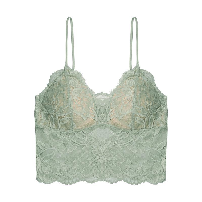 Lace Wire-Free Triangle Cup Bra & Panty Set with Strappy Design and Chest Pads for Small Busts