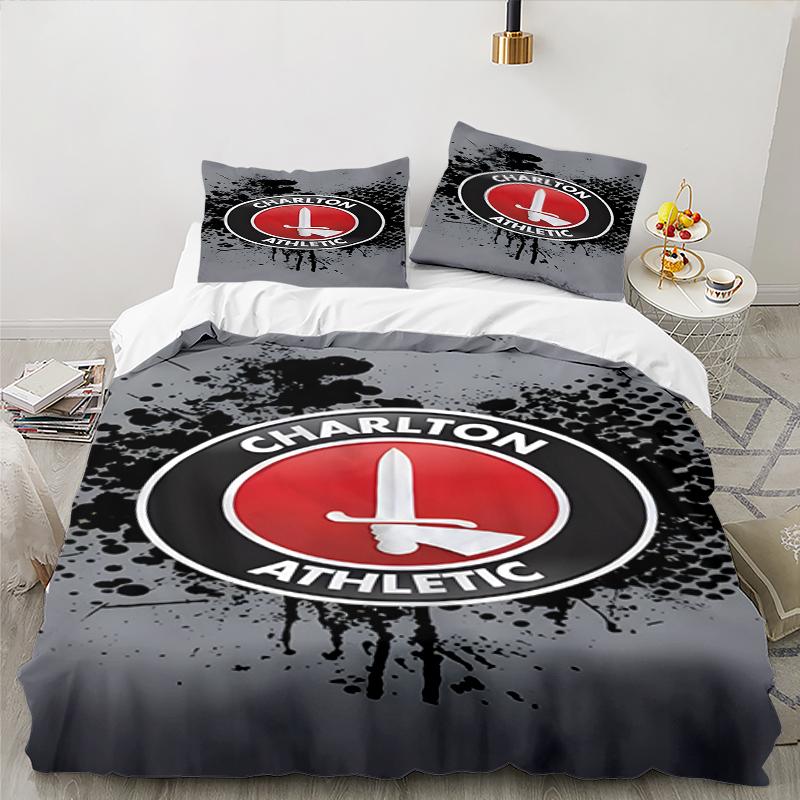 3PCS Football Charlton-Athletic Crest Bedding set,Ideal For1pc Duvet Cover And 2pcs Pillowcases Perfect for Christmas,Ideal for Bedroom, Dormitory
