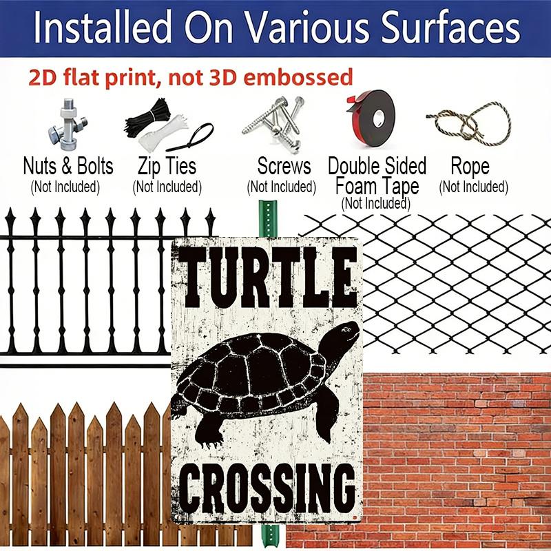 2D Flat - 1pc Vintage Turtle Crossing Aluminum Sign - Funny Wildlife Warning Art, 8 * 12 Inches. Backyard Garden & Fence Decor, Turtle Pond & Water