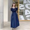 Denim dress women's summer thin small chic unique off-the-shoulder sweet temperament slim long skirt
