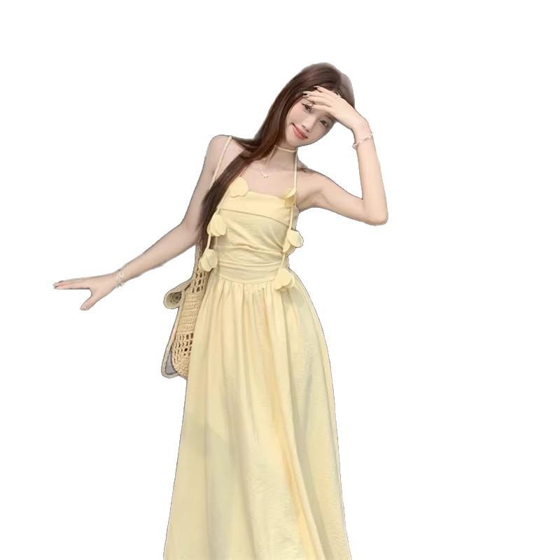 French-style strapless dress with a stylish design for summer, a new vacation-style waist-cinching A-line long skirt for women