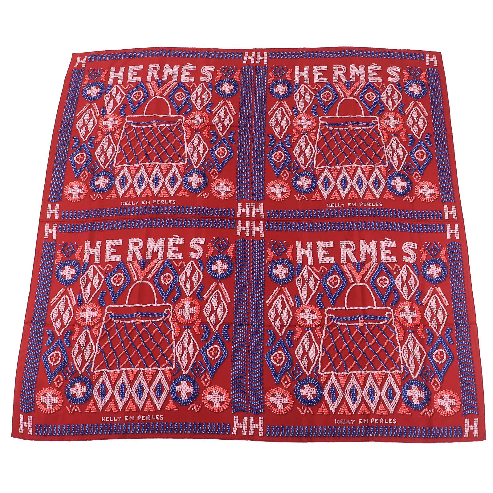 

Excellent HERMES scarf KELLY EN PERLES Kare 140 large format Red series silk Used