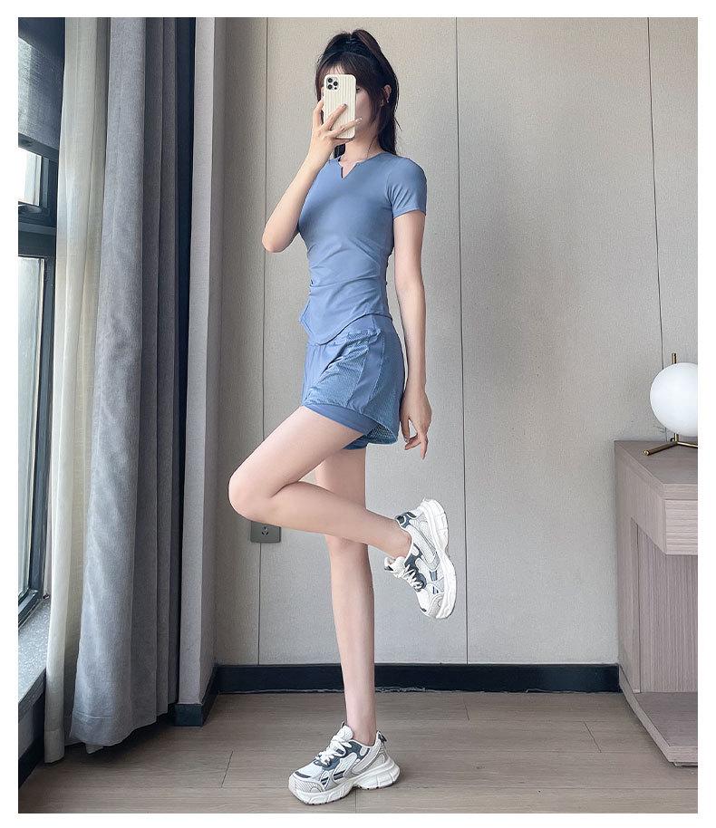 Women's Summer 2025 Slim Fit Ice Silk Sportswear Set: Quick-Dry Top & Fitness Shorts
