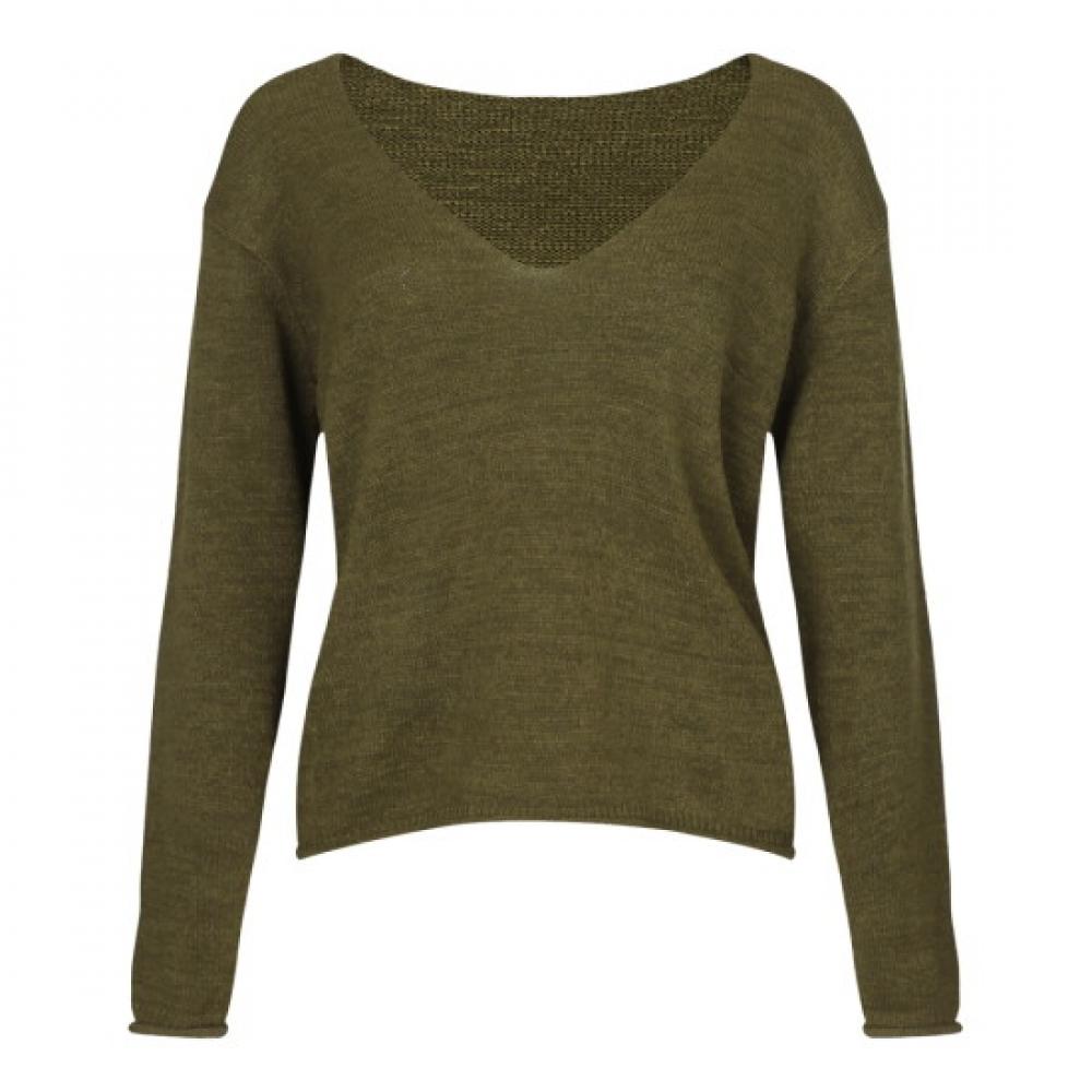 Shop Women Korean Made V Neck Delicate Solid Knit Versatile Khaki Bom Wkn260