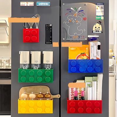 1/4pc Magnetic Storage Box Kitchen No-Drill Refrigerator Storage Door Rack Building Block Wall Mounted Organizer Decor Holder