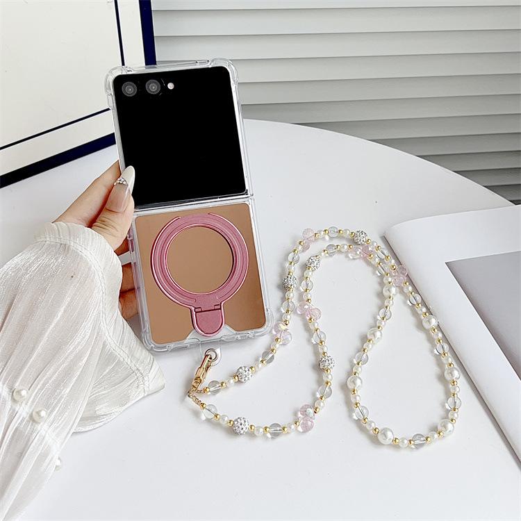Applicable to Samsung ZFlip7 folding screen mirror magnetic suction bracket mobile phone case crossbody chain anti-drop ZFold7 protective case