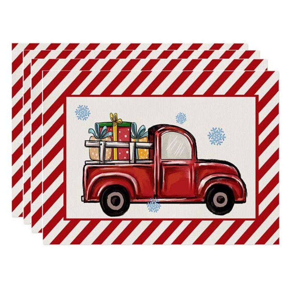 4pcs Non Slip Christmas Placemat Linen Tableware Pad Kitchen Supplies Table Mat Festival