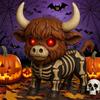 Fall Skeleton Highland Cow Spooky Highland Cow Figurine with Glowing Red Eyes Halloween Tabletop Resin Statue for Home Garden Office Table Decor