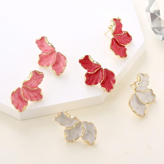1 Pair Lady Earrings Petal Shape Oil Dripping Smooth Maple Decor Smooth Anti-slip Lightweight Prom Dating Cocktail Party Stud Earrings
