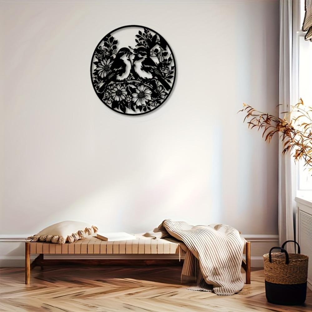 

Two Birds on Tree Branch Metal Wall Art, Black Bird Floral Design for Easter Mother Day Thanksgiving Gift, Living Room Bedroom Patio Nature Decor 12in