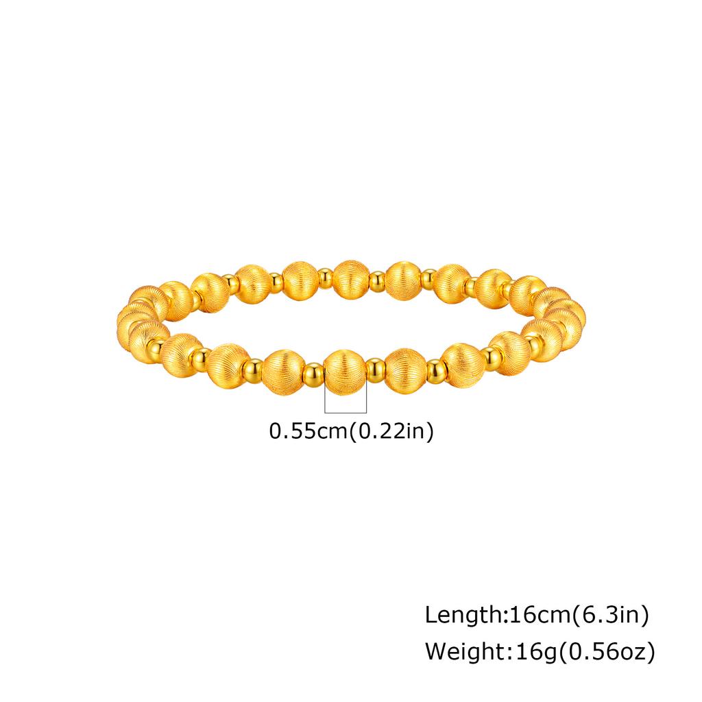 24K PVD Gold Plated Bracelets for Women, Beaded Strand Beads Ball Adjustable Stackable Bracelet, Fashion Party Wedding Jewelry