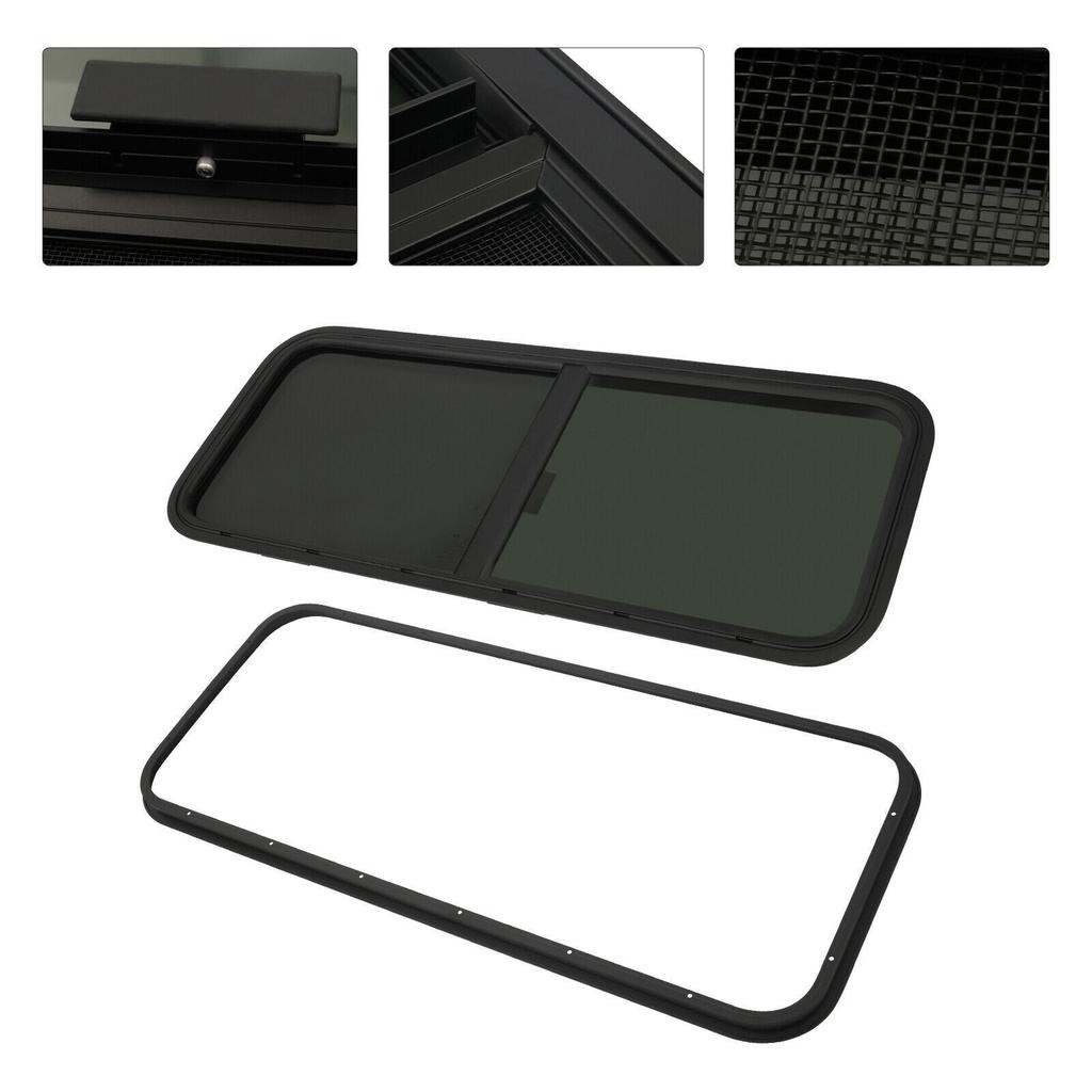 42x22 inch Horizontal Slider RV Window Aluminum Alloy Black with Screen for Cargo Trailer