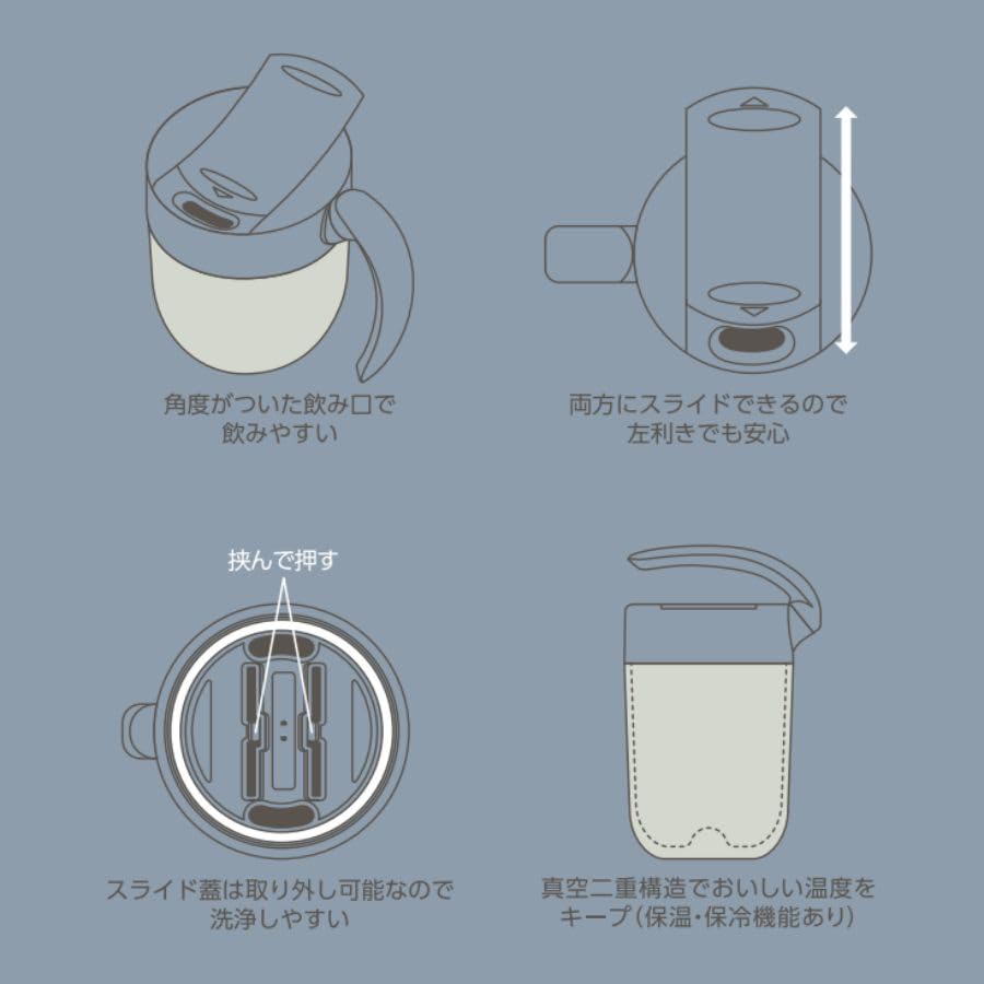 MOTTERU Kuruto Handle Mug Tumbler 410ml Stainless Steel Mug Thermo Stainless Steel Thermo Stainless Steel Mug Thermos Vacuum Double Layer Heat